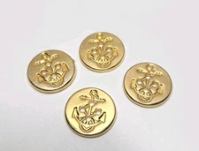 Set Of 4 Shiny Goldtone Metal, Flat 4 Hole Buttons, Anchors, About 7/8"