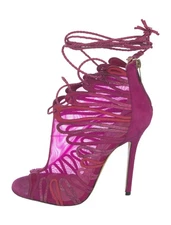 JIMMY CHOO Kafira Magenta Mesh Suede Lace-Up Ankle Boots 8.5 IT 38.5 Very Good