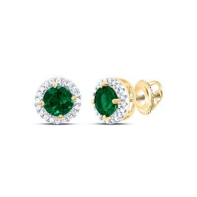 Grüne runde Ohrstecker 1,16 kt natürlicher Diamant 10 kt Gelbgold