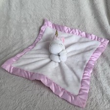 Carters Unicorn Lovey Security Blanket White Pink Satin Trim Baby Plush