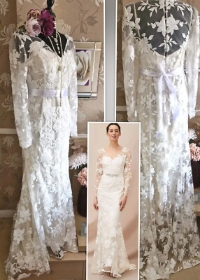 Phase Eight Saffron Wedding Embroidered Bride Ivory Lace Dress 12 UK