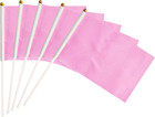 25 Pack Pink Stick Flags,Hand Held Small Mini Diy Solid Flag on Stick,8.2X5.5 In