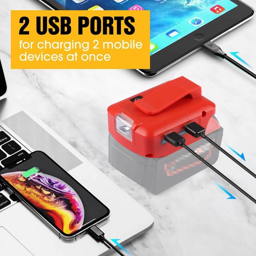 2 USB Power Source Charger Adapter For Milwaukee 14.4-18V Li-ion Battery LED - Picture 5 of 14