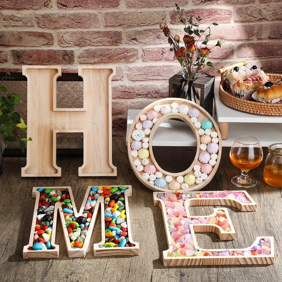 Food Trays 4 Pcs Wooden Charcuterie Home Letter Serving Tray Cheese