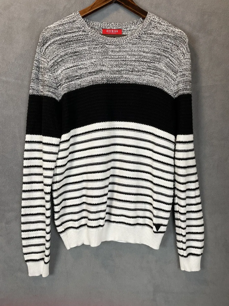 invoegen Elastisch zich zorgen maken Guess Women Black and White Striped Knit Cotton Pullover Sweater Size M  EUC! | eBay