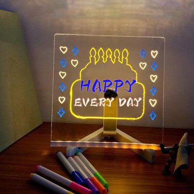 Acrylic Luminous Message Note Board Erasable Desktop DIY Memo Reminder 