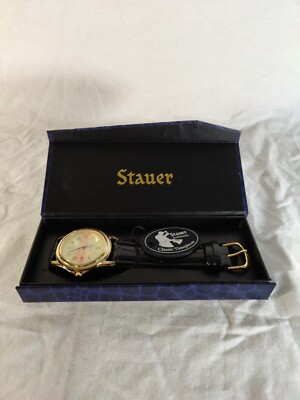 Vintage STAUER Metropolitan Gold Tone Men's Watch. 3ATM Japan Movt 17961 In Box