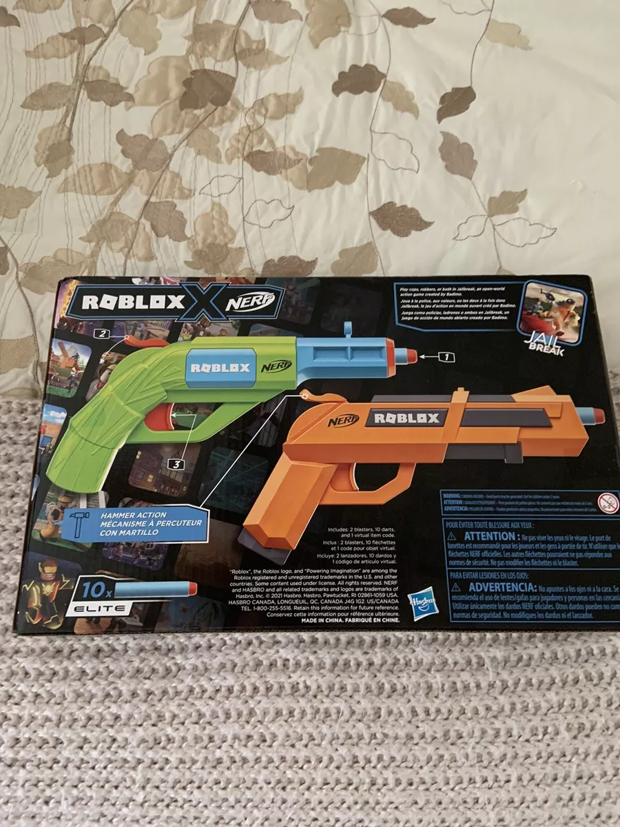  NERF Roblox Jailbreak: Armory, Includes 2 Hammer-Action  Blasters, 10 Elite Darts, Code to Unlock in-Game Virtual Item : Toys & Games