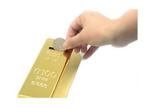 Gold Bullion Bar Piggy Bank Brick Coin Bank Saving Money Box - Picture 3 of 4