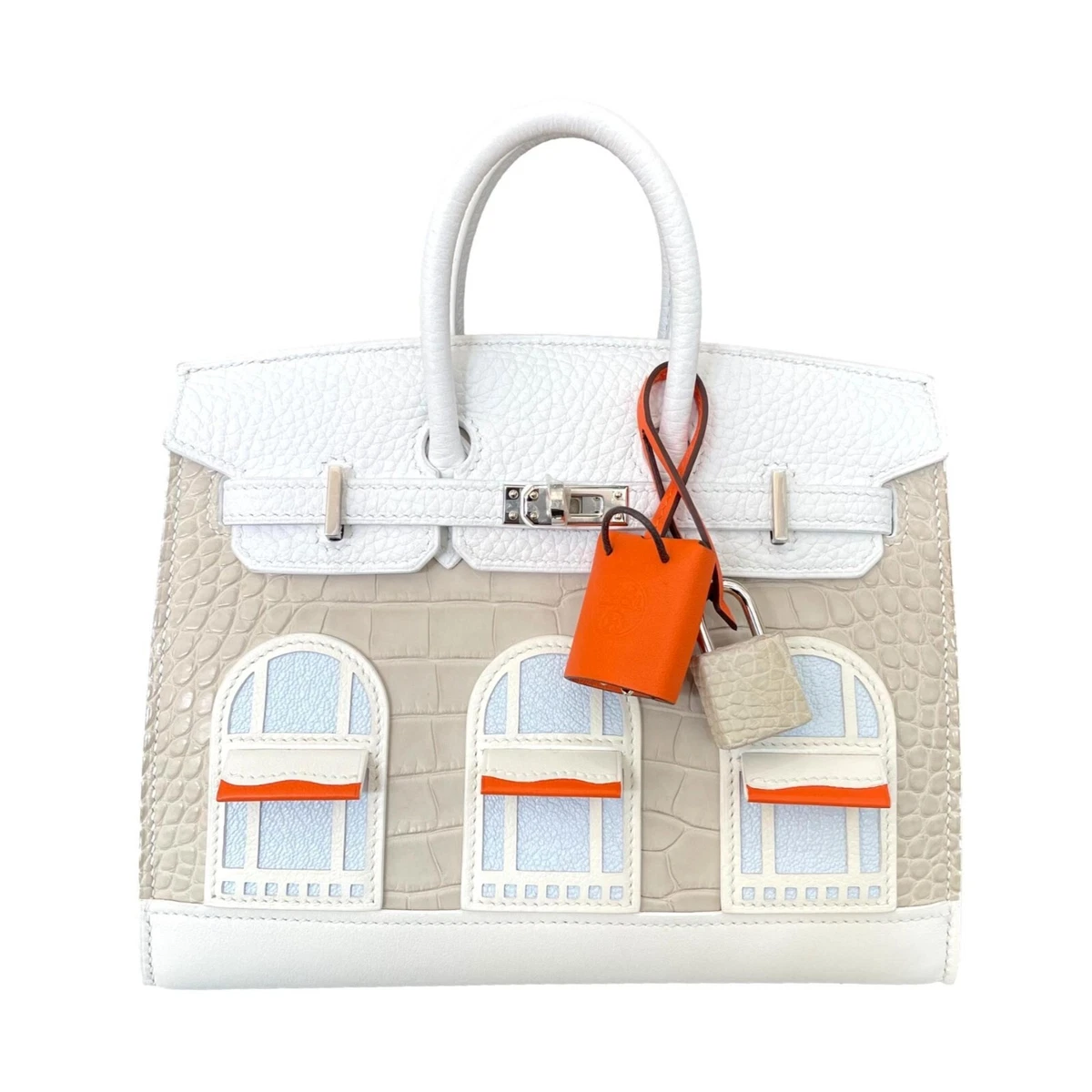 Hermes Neige Faubourg House Birkin 20 White Matte Alligator