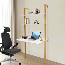 Wall Mount Writing Table 3-tier Computer Desk Storage Home Office w/ Power Strip