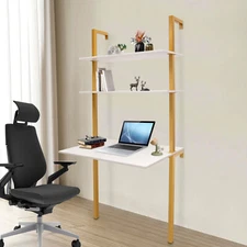 Wall Mount Writing Table 3-tier Computer Desk Storage Home Office w/ Power Strip