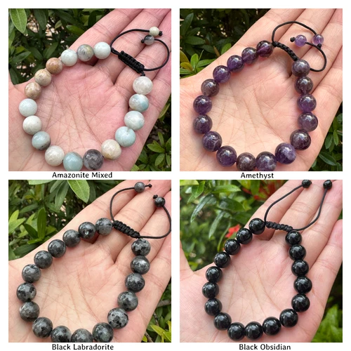 Grade A++ Edelstein Perlen verstellbar Armband 10 mm, echte Kristalle Armbänder - Bild 6 von 124