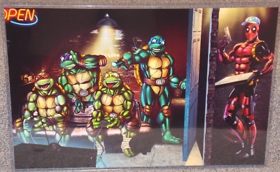 TMNT vs Deadpool Pizza Delivery Glossy Art Print 11 x 17 In Hard Plastic Sleeve