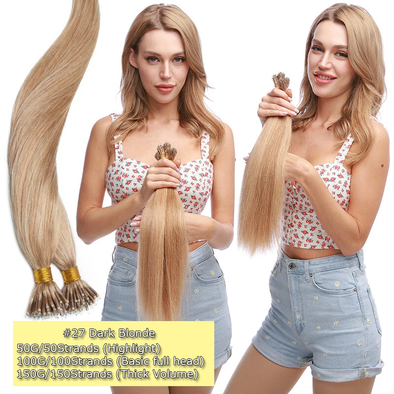 150PCS THICK 100% Remy Human Hair Extensions Nano Ring Tip Micro Loop Beads 150G - Image 3 of 4