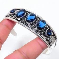 Blue Tanzanite Gemstone 925 Sterling Silver Jewelry Adjustable Cuff Bracelet