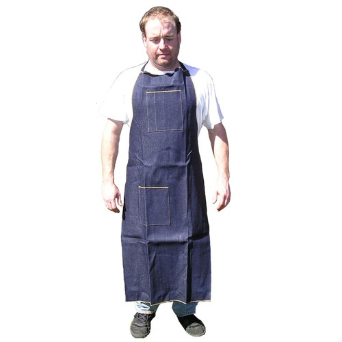 Blue Denim Apron Long Knee High Wood 