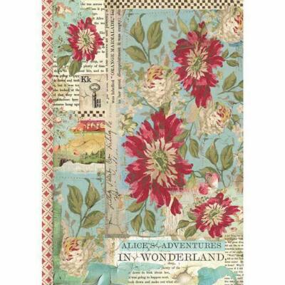 Reispapier-Motiv Strohseide-A4-STAMPERIA-Red Flower-DFSA4351