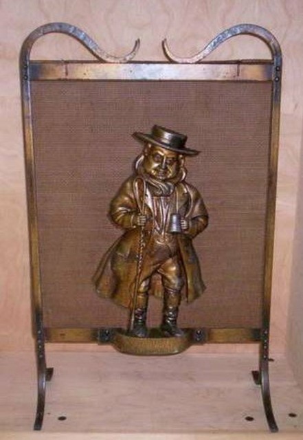 Vintage Antique Metal Iron Fireplace Screen Man Coachman Horse