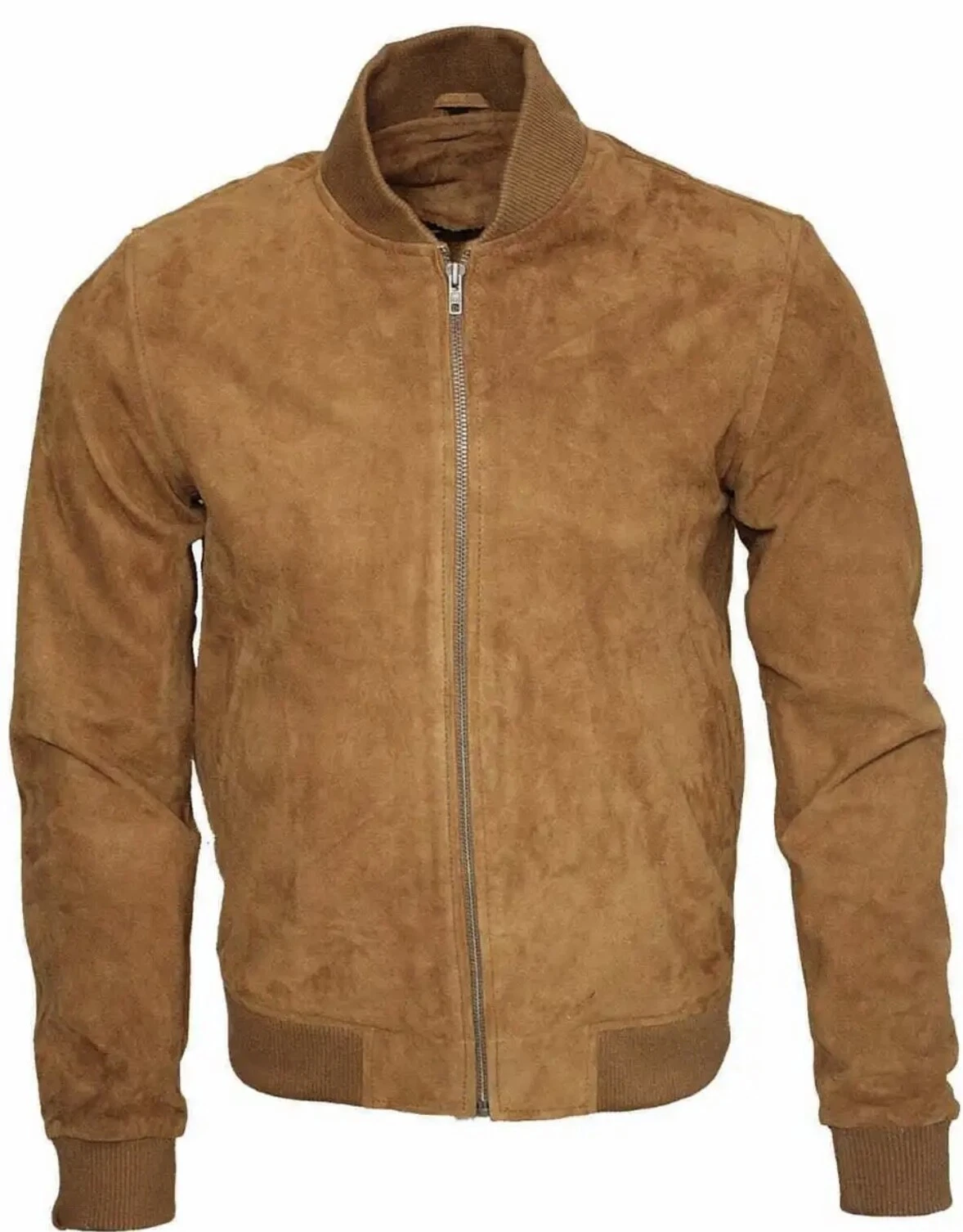 Men Brown Suede Leather Western Style Bomber Suede Leather Jacket