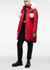 Moose Knuckles Stirling Down Parka Winter Coat - Red White Fox Fur Women’s Small