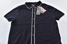 French Connection Men's Short Sleeve Casual Button Up Knit Size L Navy Blue
