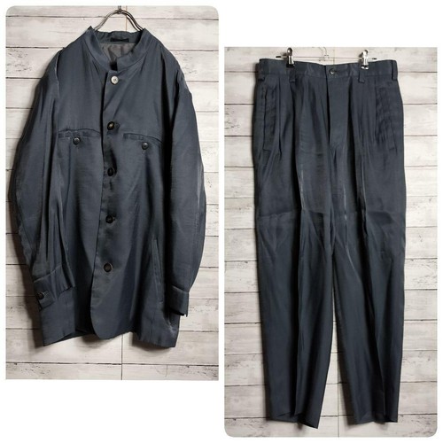 Issey Miyake Men Stand Collar Set Up Suit Satin Fabric Jacket Pants from Japan