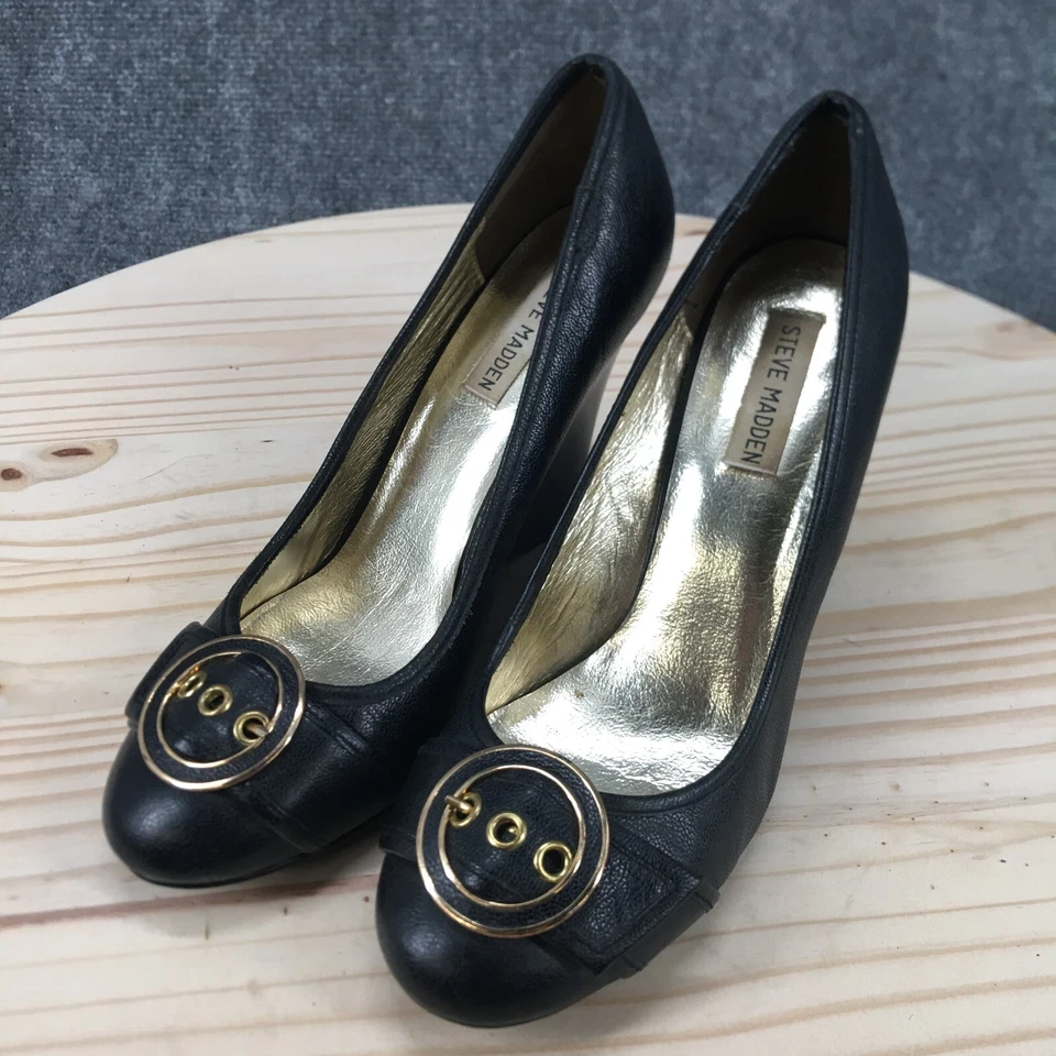 Zapatos Steve Madden para mujer 10 M Trea plataforma zapatos de salón cuero negro sin cordones cuña Foto 3 de 4