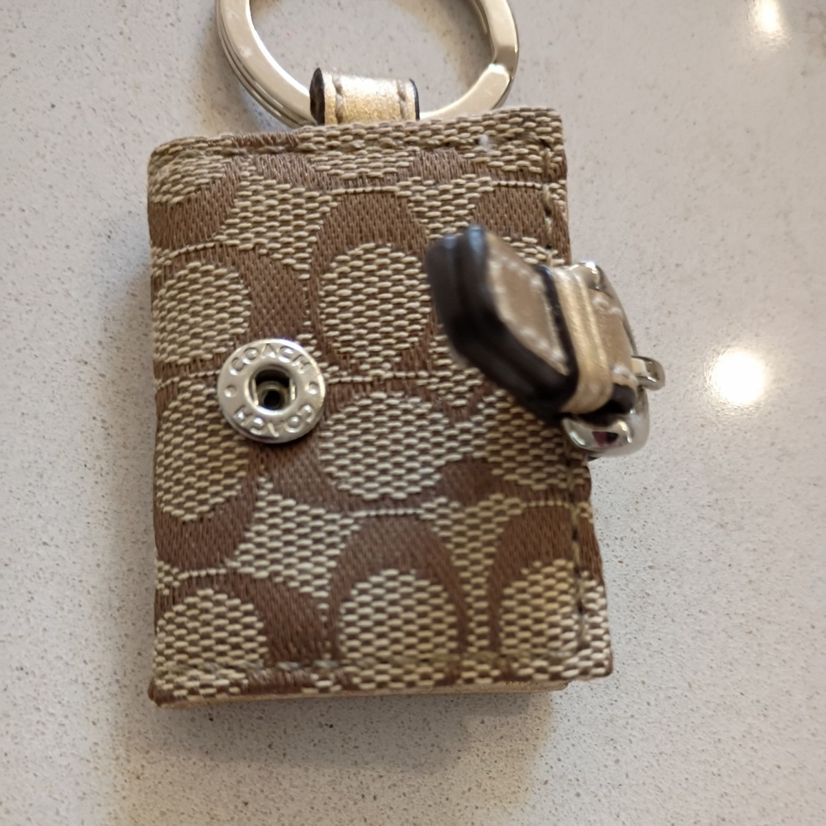 Coach Signature C Picture Frame Mini Keychain TAN GOLD leather fob