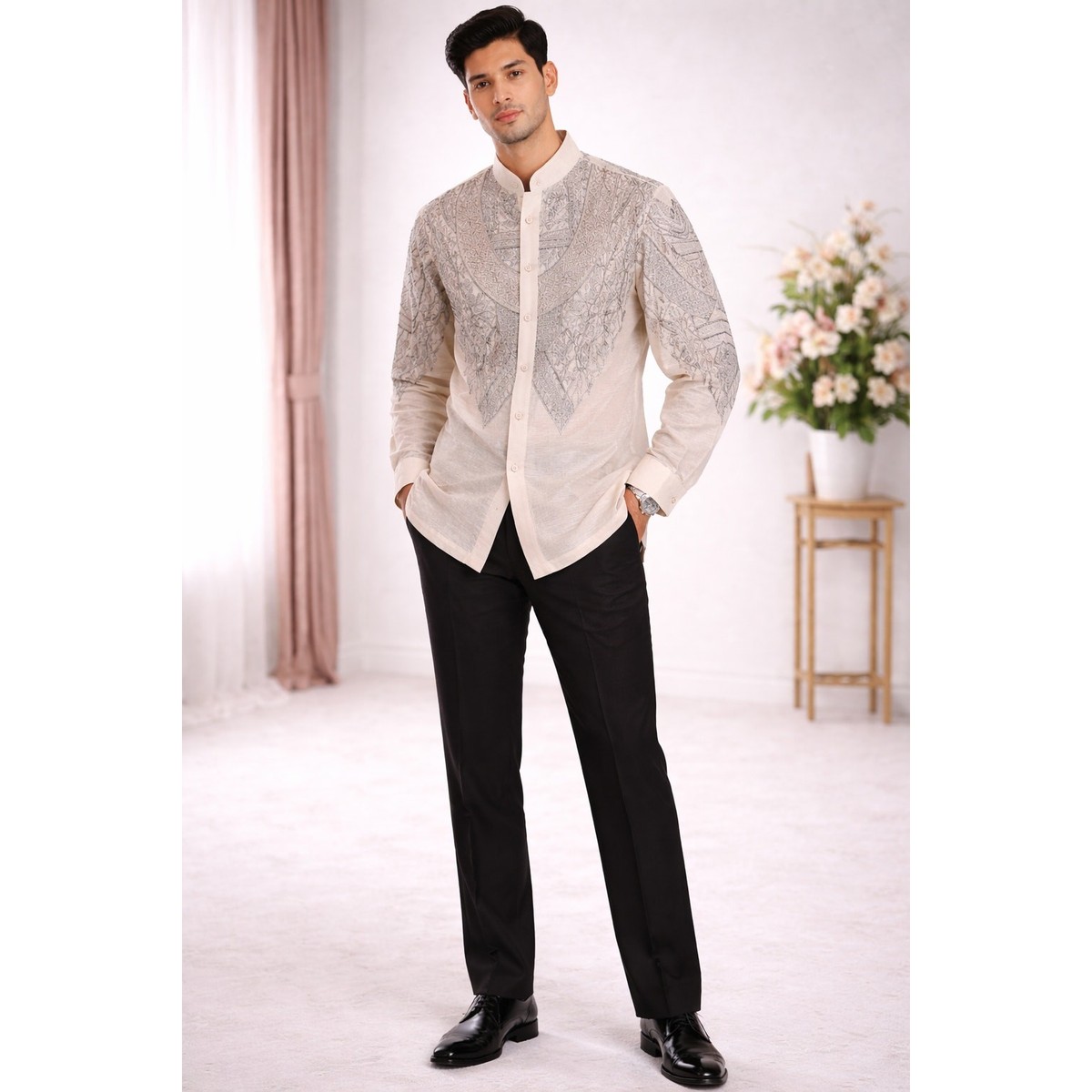 Prima Aurora Barong Tagalog 3XL Cream Mandarin Collar Embroidered Formal  NWT | eBay