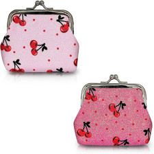 2Pcs Small Coin Purse, Sparkling Change Purse Kiss Lock Coin Purse for Women and