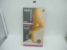 2 Pk Silk Impressions Sheer High Support Pantyhose 3XL 40 Denier Rich Tan (BX10)