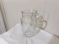 Vintage Ribbed Clear Glass Water Pitcher With Ice Lip 64 0Z.