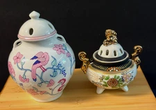 1-VINTAGE DRAGON WARE Potpourr 1-hand-painted porcelain incense burner pot. NEW 