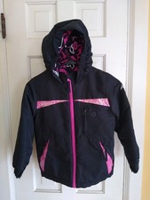 Athletech Girls Child Winter Jacket S/C 6/6X Zip Pockets, Hooded Black Pink