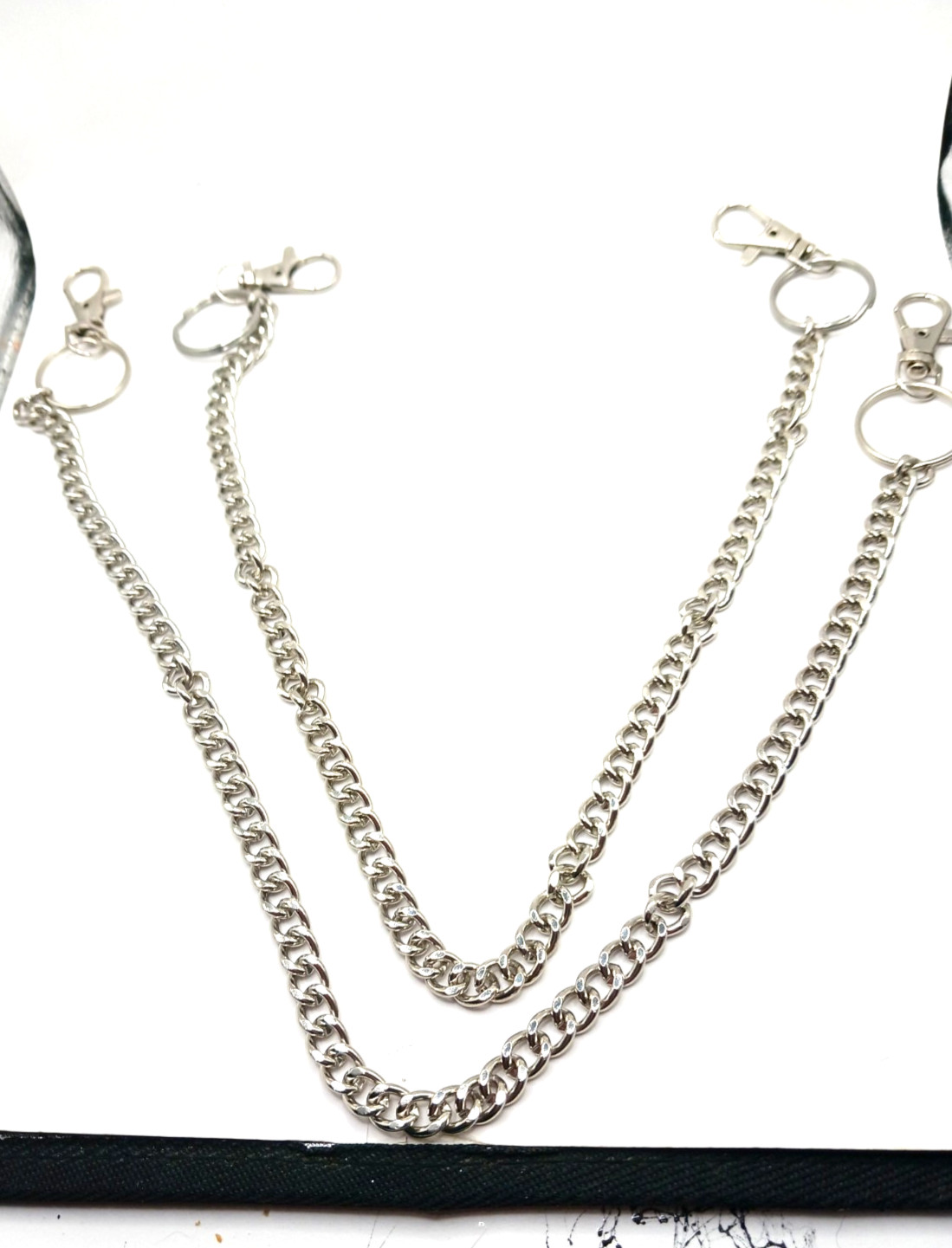 TWO  Single Layer  Pants Or Wallet  Chains Silver… - image 1