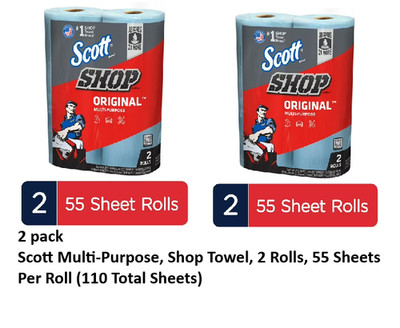Scott Multi-Purpose, Shop Towel, 4 Rolls, 55 Sheets Per Roll (220 Total Sheets)