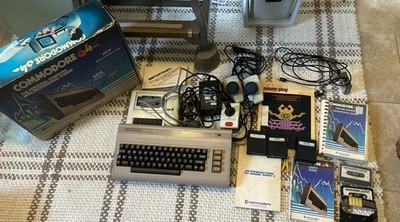 Commodore 64 Accessories, Games, Books, Cords, Joysticks, Lot Powers On Untested