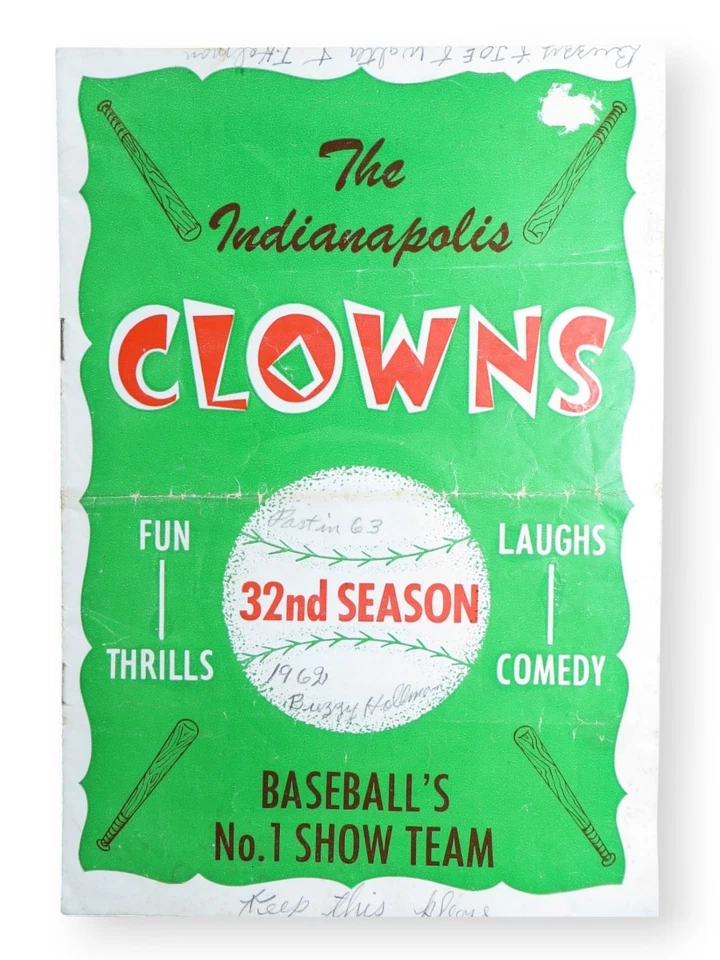 1962 Indianapolis Clowns programa não assinado com recurso Hank Aaron