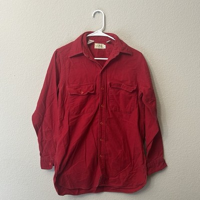 Vintage LL Bean Men's Red Chamois Cloth Shirt USA Made 100% Cotton 14.5