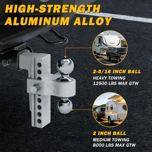 Aluminum Adjustable Trailer Hitch for 2-Inch Receiver 6 Inch Silver-6Inch - Picture 4 of 7