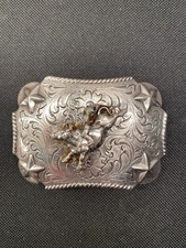 Nocona Belt Buckle Silver tone Bucking Bronco Rodeo