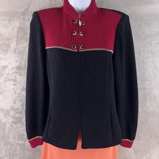 St. John Collection Marie Gray Santana Knit Jacket Womens Size 4 Red Black