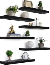 New Best GXYAWPJ Black Wood Floating Shelves for Wall Rustic Bedroom Set of 6