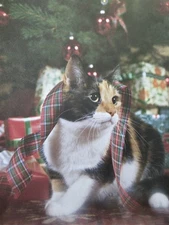 Christmas Calico Cat Ribbon Tree Presents Ornaments Magazine Print 1986