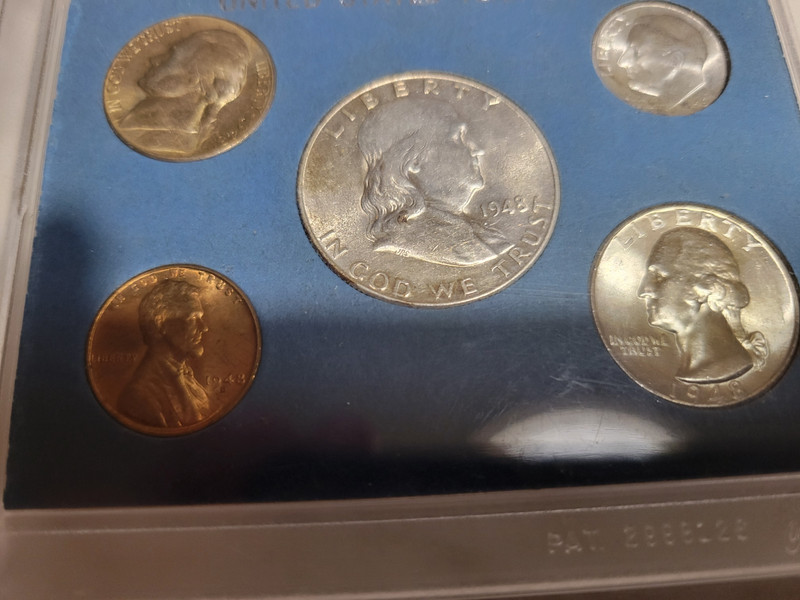 1948 D US Year Coin Set Franklin ,Washington ,Roosevelt Dime 90% Silver.