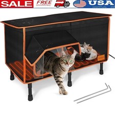 Heated Outdoor Cat House Waterproof Insulated Shelter Winter Protection New