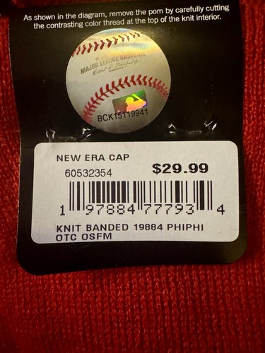 MLB Philadelphia Phillies New Era Winter Knit Cuffed Pom Beanie Hat NWT - Picture 4 of 6