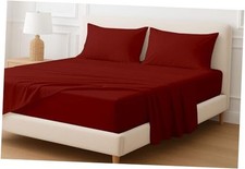 4 Pcs Extra Deep 100 Cotton Bed Sheets Set, Soft and Queen Burgundy Solid