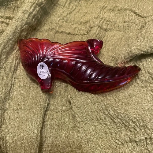 Fenton Vintage Ruby Red Glass Cat Head Slipper